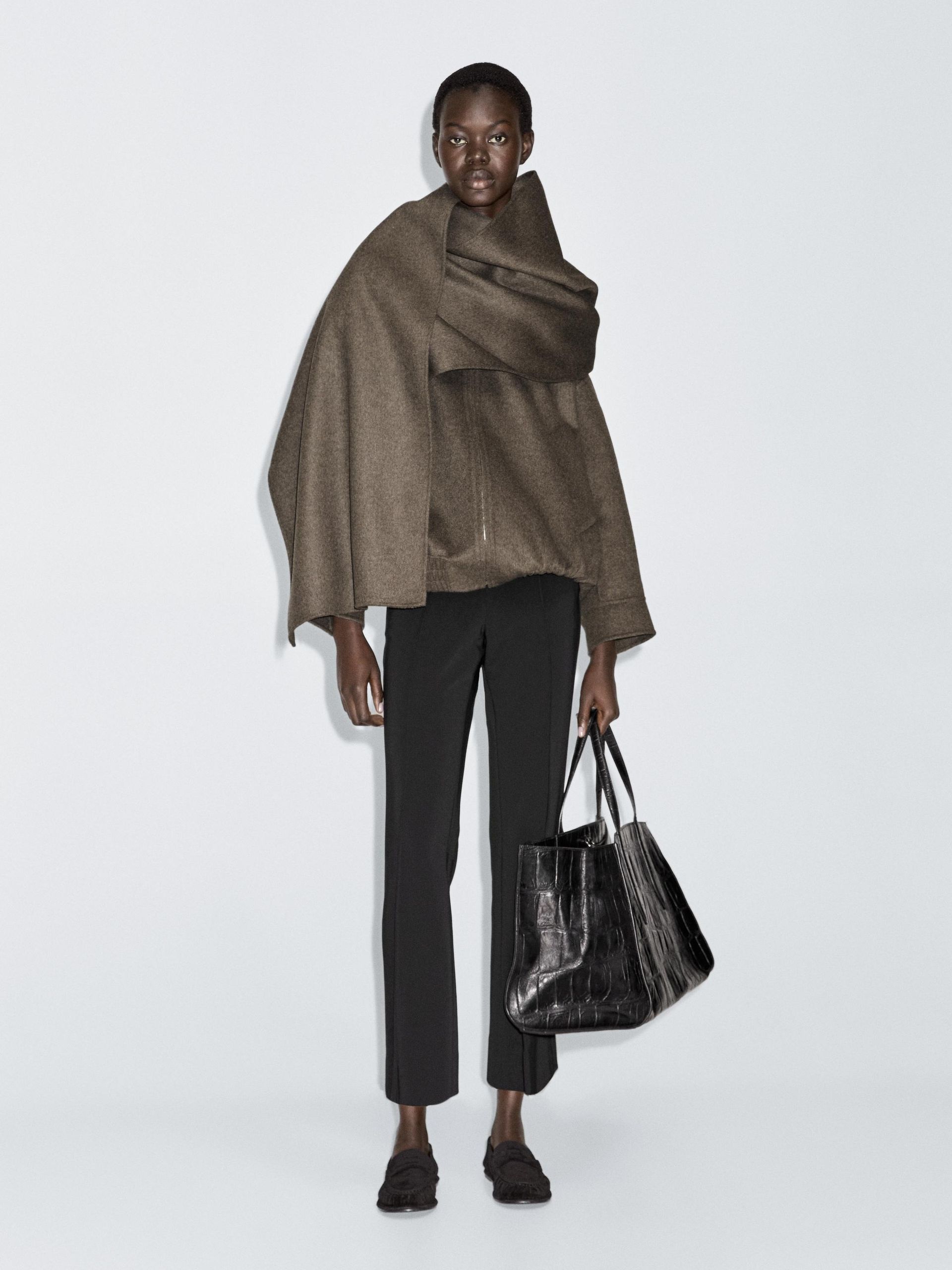 Massimo Dutti, Wool Blend Bomber Jacket With Scarf