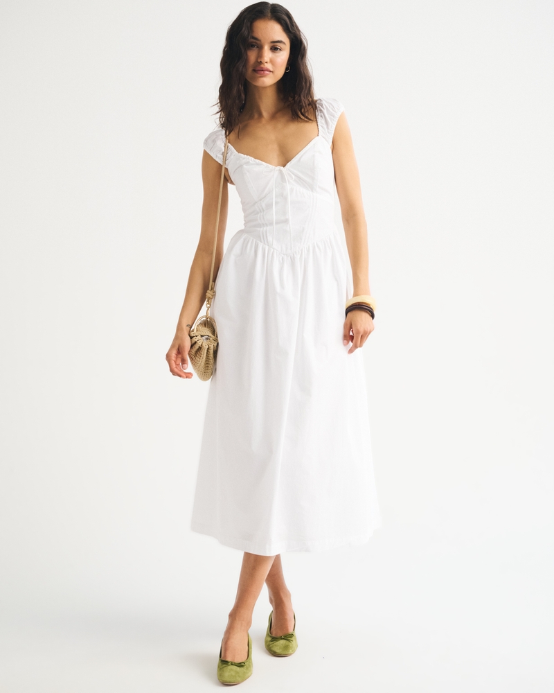 Bra-Free Cap Sleeve Dipped Waist Midi Dress