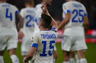 Viktor Tsygankov celebrates a goal during his time with Dynamo Kyiv