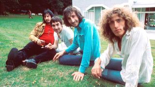 The Who pose for a press call, July 1971, Surrey, United Kingdom, John Entwistle, Keith Moon, Pete Townshend, Roger Daltrey