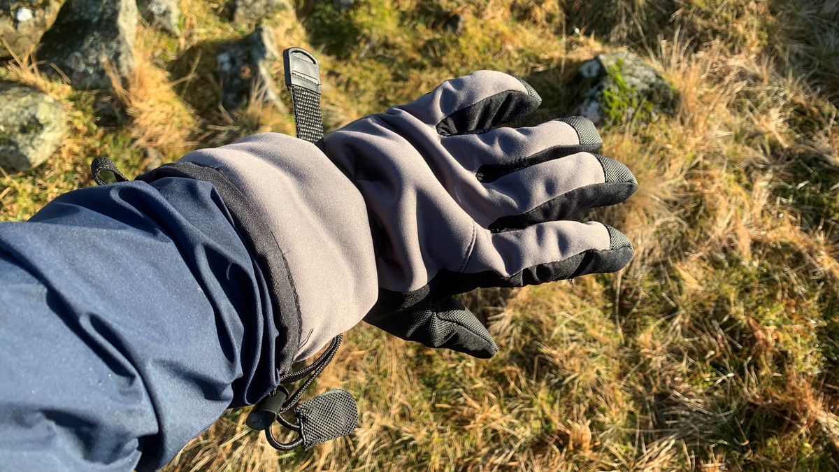 Hiker&#039;s hand wearing the Highlander Mountain Glove