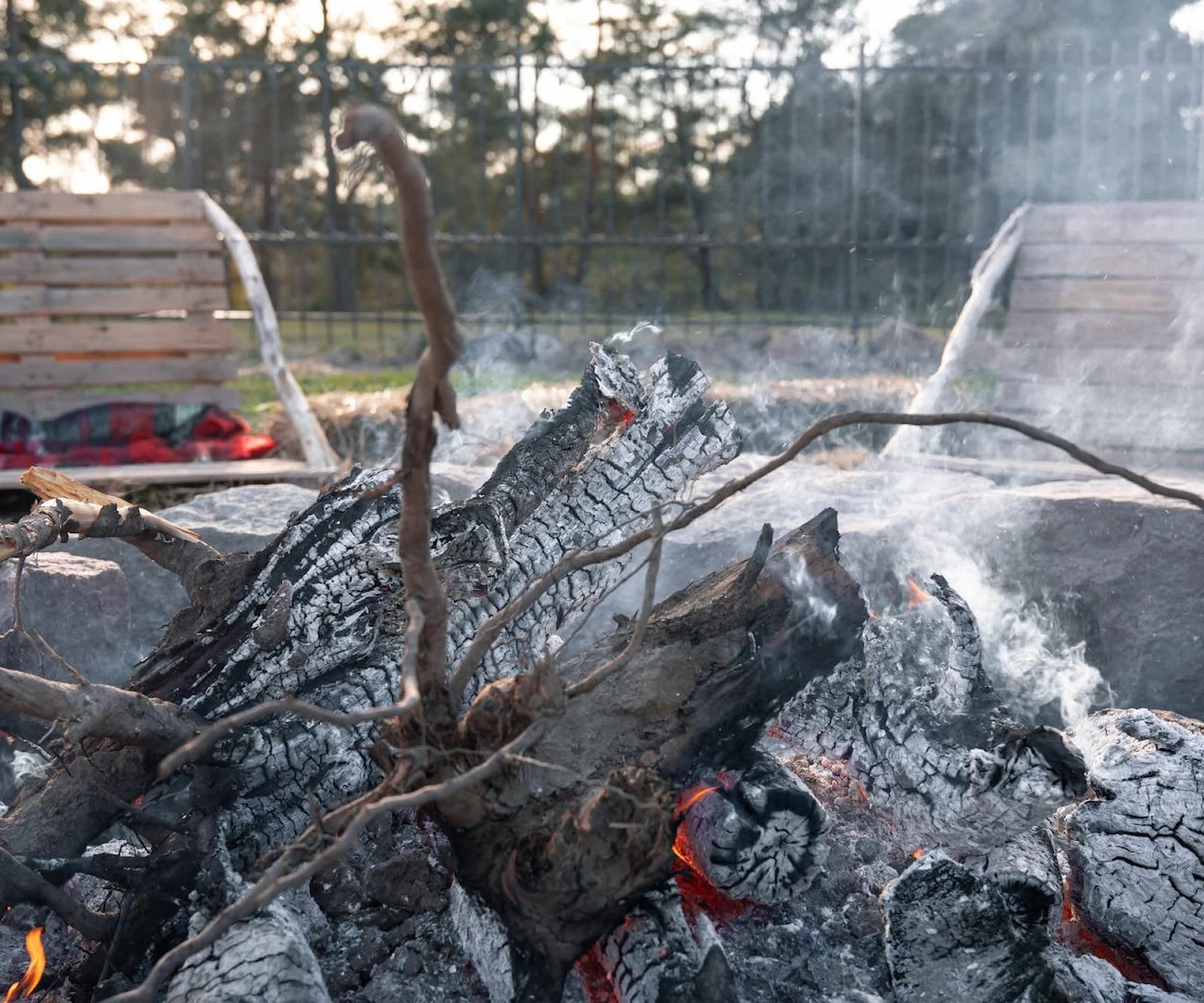 A few logs on an outdoor fire