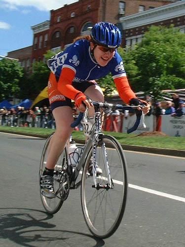 Clara Hughes racing on the road