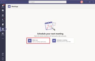 Microsoft Teams meet now option