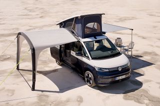 Volkswagen New California with awnings on beach
