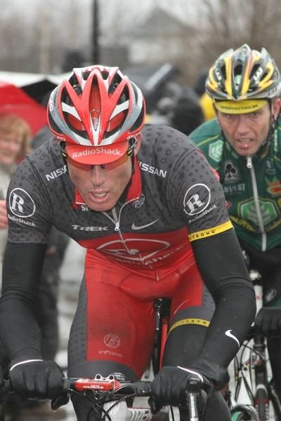 A RadioShack rider climbs