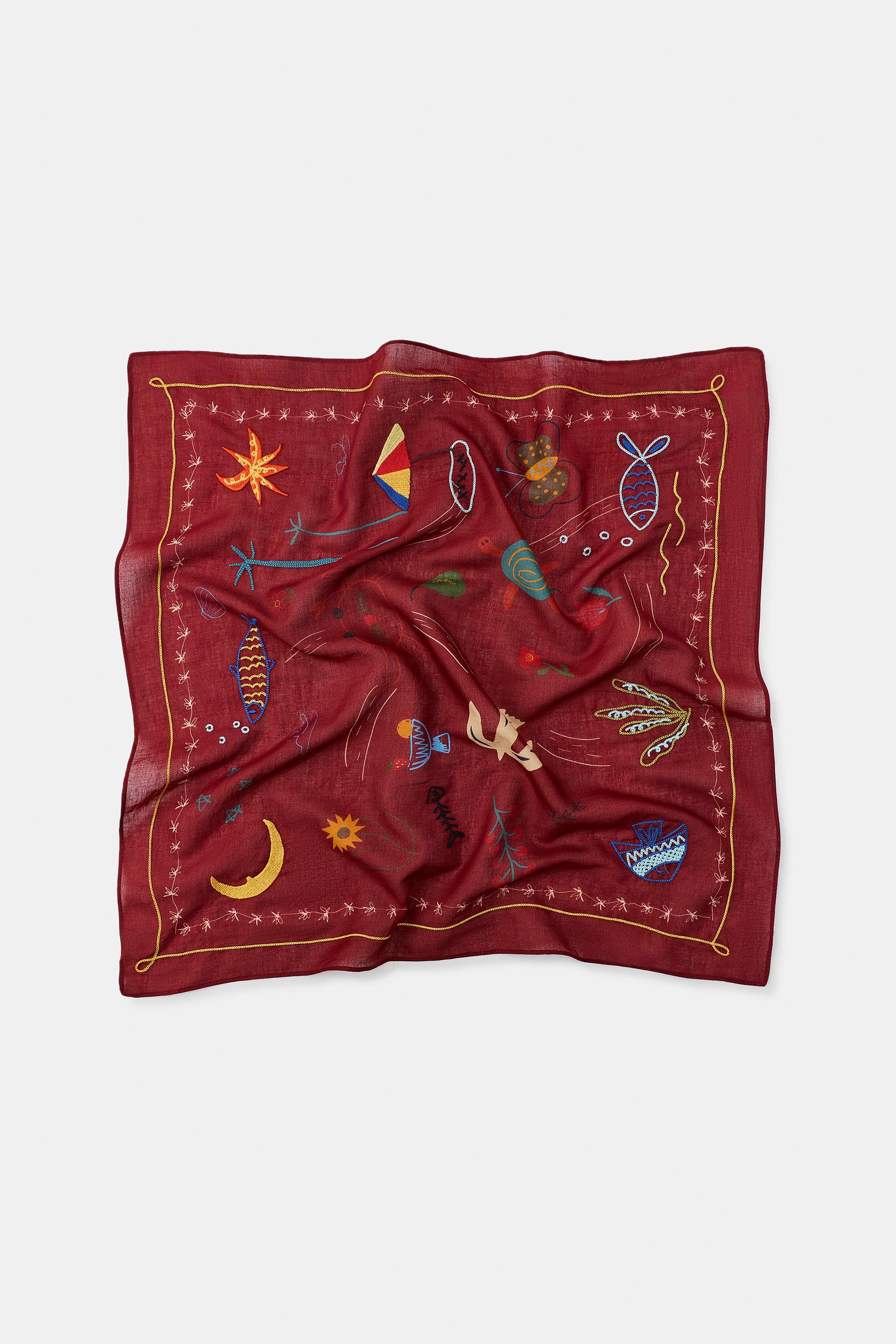 Embroidered Printed Bandana Scarf