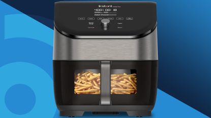 The Instant Vortex Plus 6-in-1 Air Fryer against a blue background