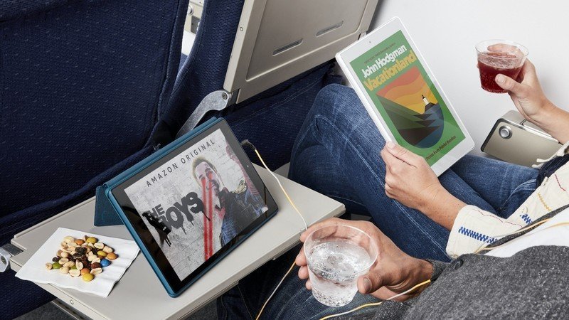 Amazon Fire HD Tablet on plane official lifestyle