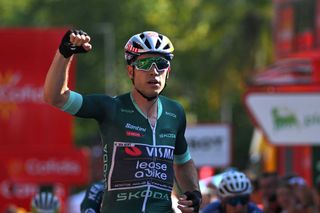 CORDOBA SPAIN AUGUST 23 Wout van Aert of Belgium and Team Visma Lease a Bike Green Points Jersey celebrates at finish line as stage winner during the La Vuelta 79th Tour of Spain 2024 Stage 7 a 1805km stage from Archidona to Cordoba UCIWT on August 23 2024 in Cordoba Spain Photo by Tim de WaeleGetty Images