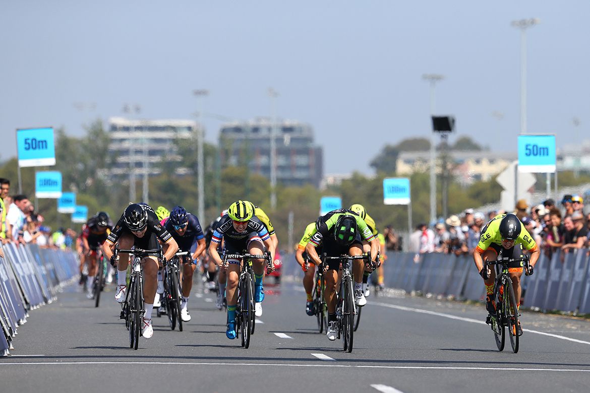 The sprinters spread across the road