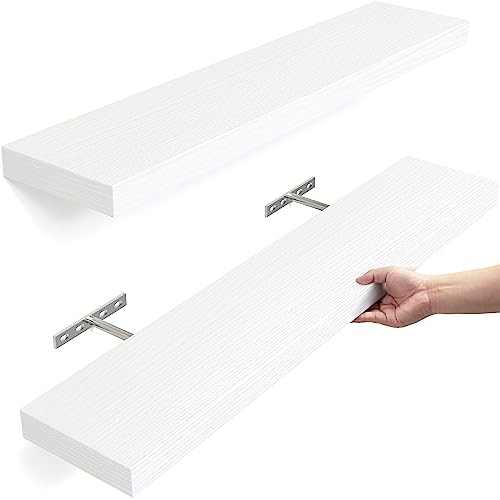 Bayka Floating Shelves, Wall Mounted Rustic Wood Shelves for Bathroom, Bedroom, Living Room, Kitchen, Office, 22.5" Hanging Shelf for Books/storage/room Decor With 22lbs Capacity (white, Set of 2)