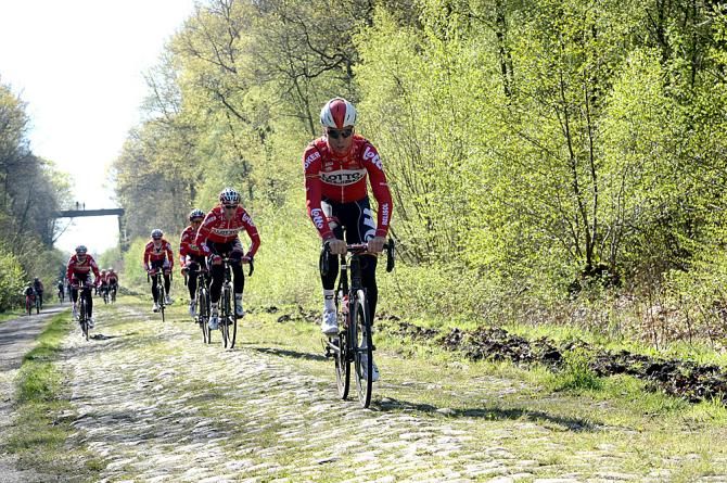 Lotto Belisol rides through the Arenberg forest
