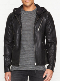 AllSaints Men's Harwood Detachable Hooded Leather Jacket