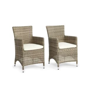 A pair of rattan-effect garden chairs