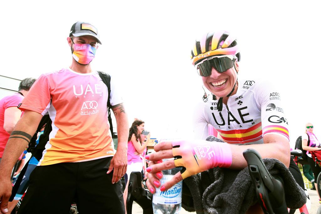 OJO GUARENA SPAIN MAY 21 Stage winner Margarita Victoria Garcia Caellas of Spain and UAE Team Adq reacts after the 7th Vuelta a Burgos Feminas 2022 Stage 3 a 1134km stage from Medina de Pomar to Monumento Natural de Ojo Guarea 767m VueltaBurgos BurgosFem UCIWWT on May 21 2022 in Ojo Guarea Spain Photo by Gonzalo Arroyo MorenoGetty Images