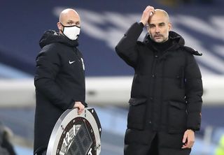 Pep Guardiola (right) hopes to see an improvement against Southampton