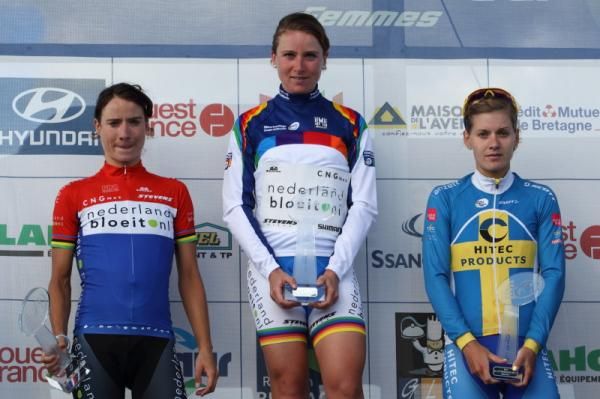 The World Cup podium - Marianne Vos (Nederland Bloeit), Annemiek Van Vleuten (Nederland Bloeit) and Emma Johansson (Hitec Products)