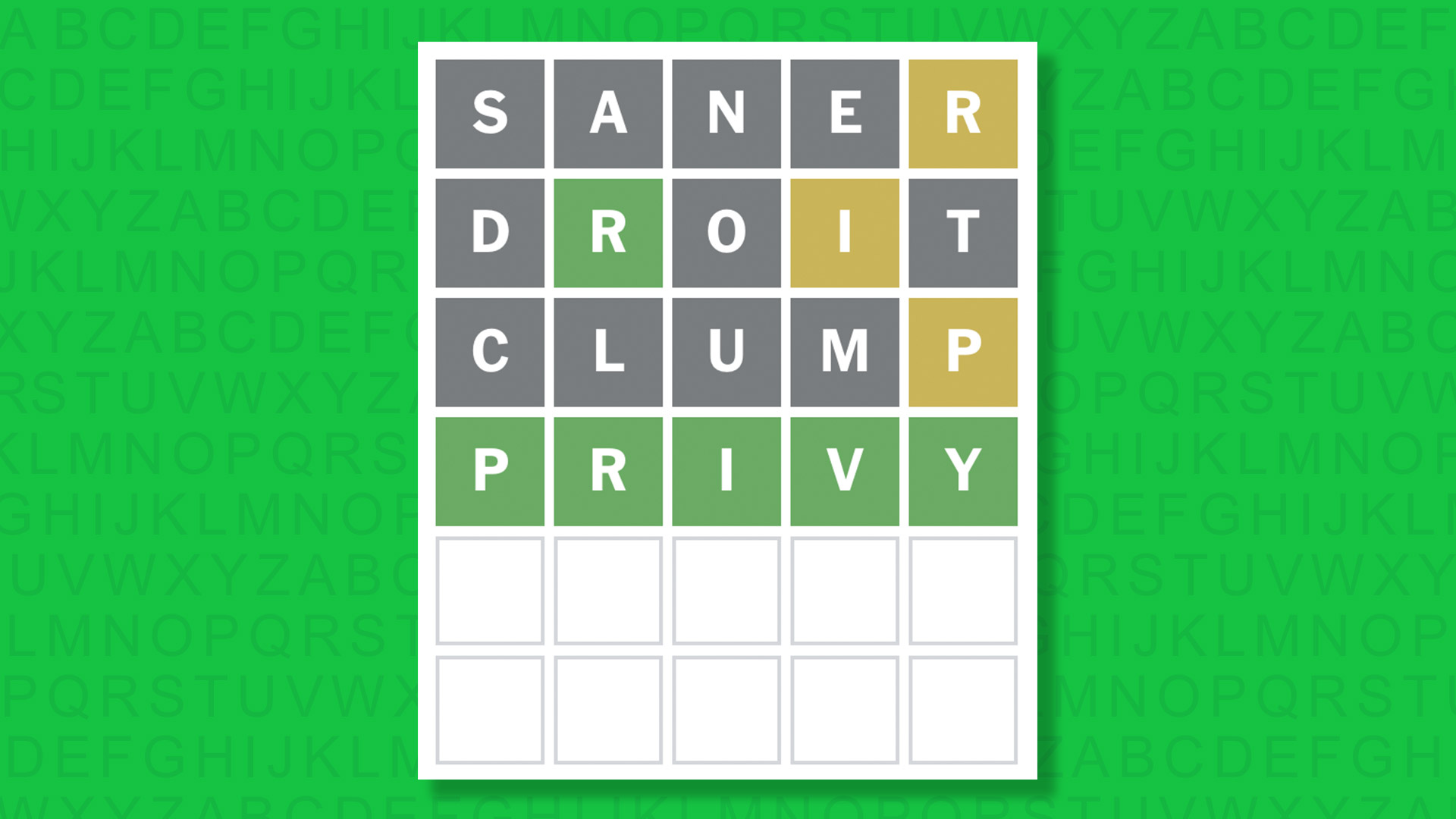 NYT Wordle answer for game 1876 on a green background