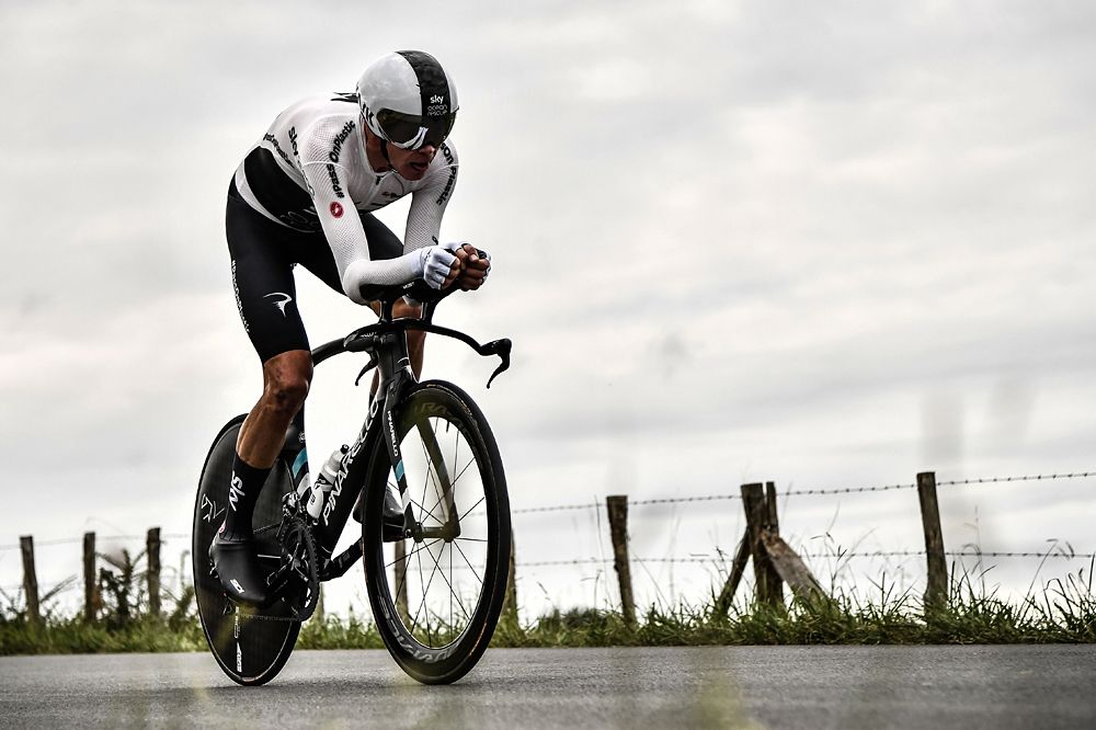 Chris Froome (Team Sky) on course at the time trial, stage 20 at the Tour de France