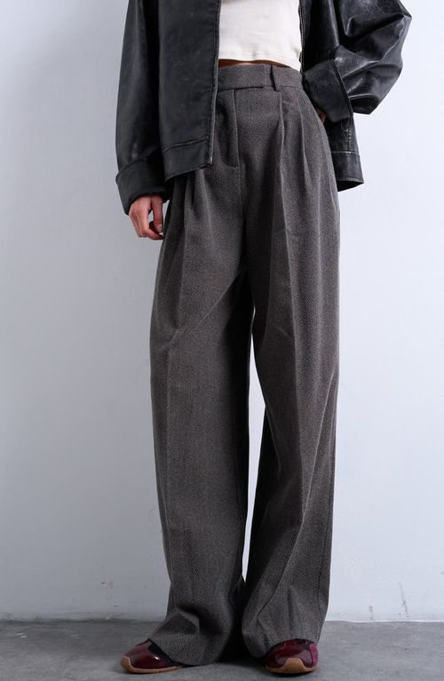 Herringbone Pleated Wide Leg Pants