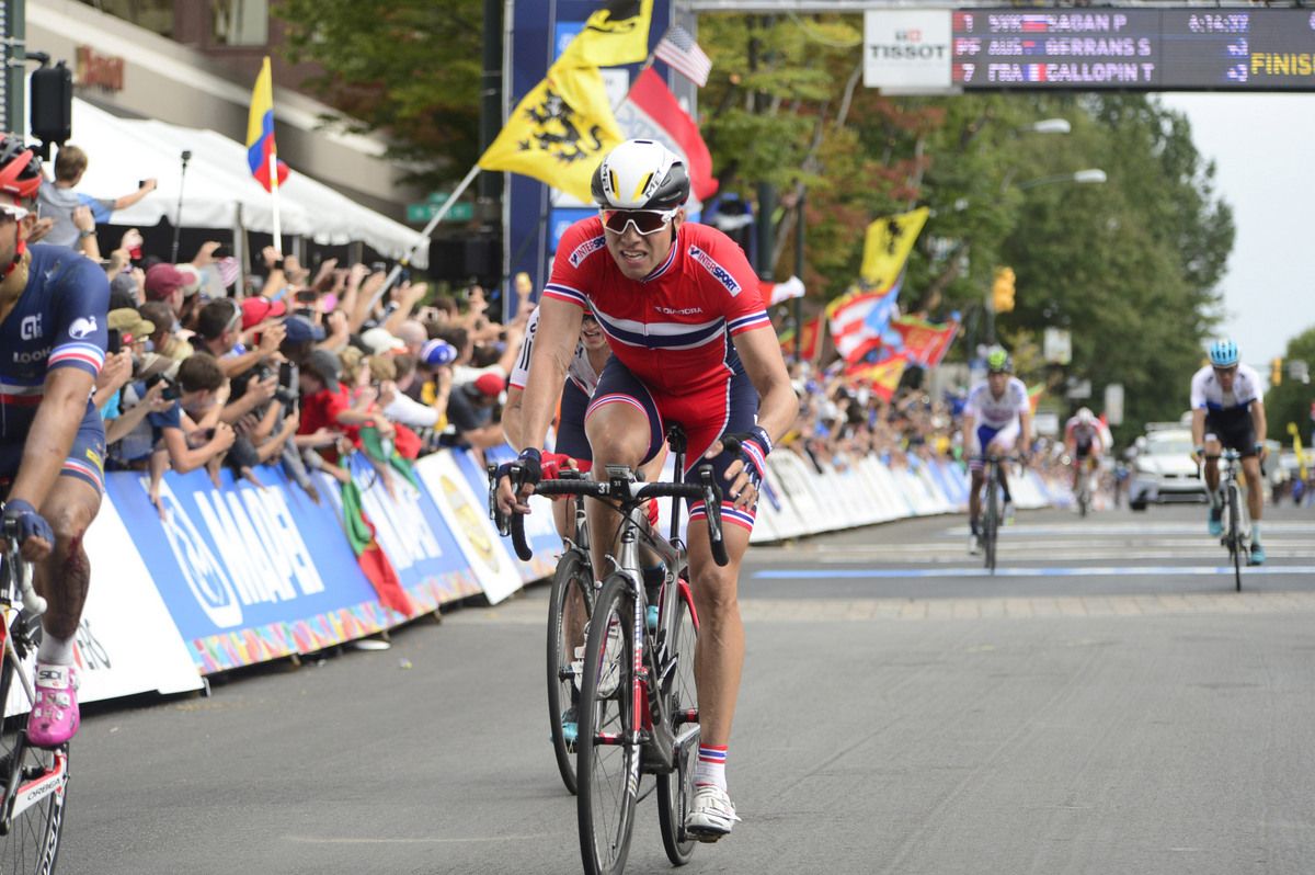 Edvald Boasson Hagen (Norway) crosses the line in 20th