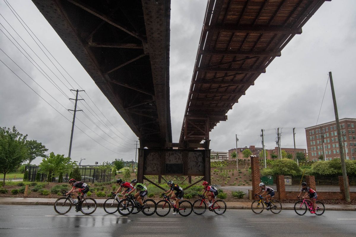 A break in the women's race tries to get up the road during the road race at the Winston-Salem Cycling Classic