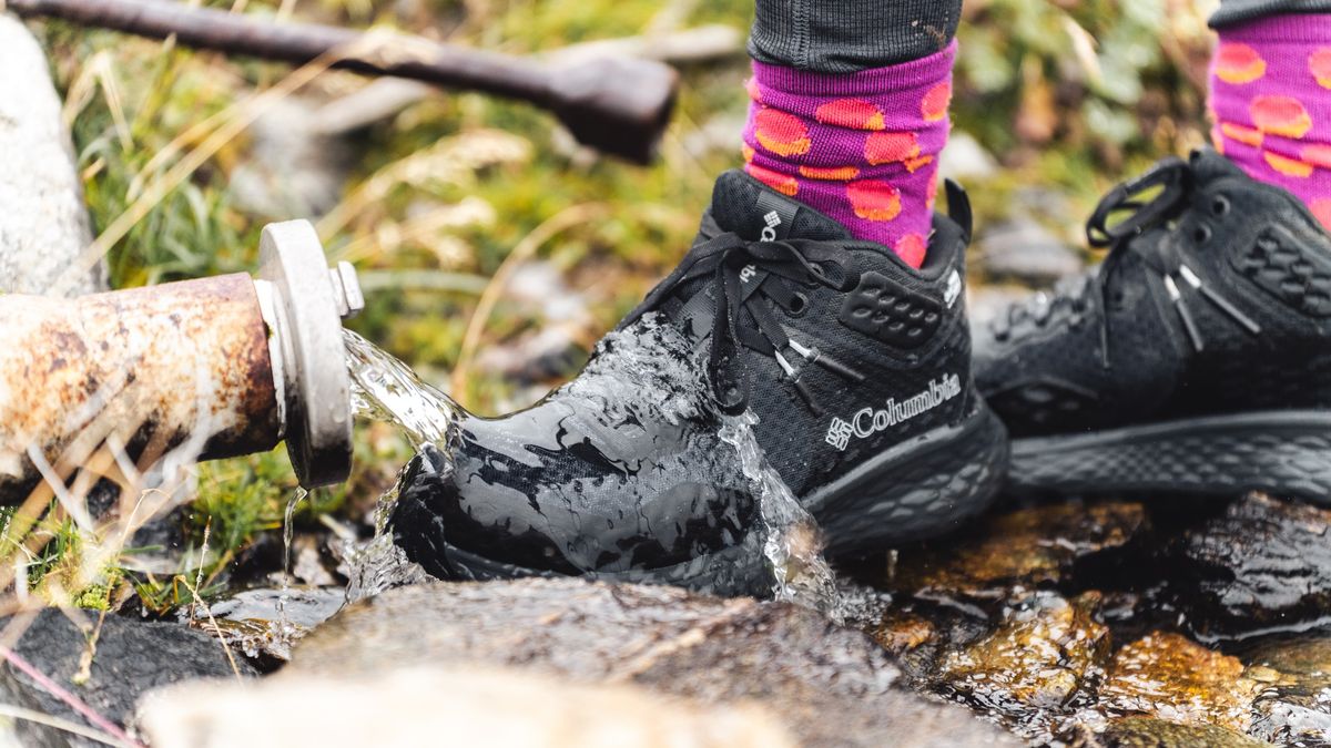 A hiking boot in a spring