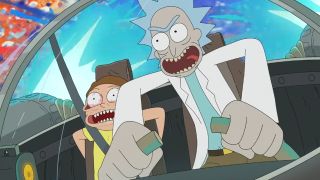 Rick and Morty shooting through space