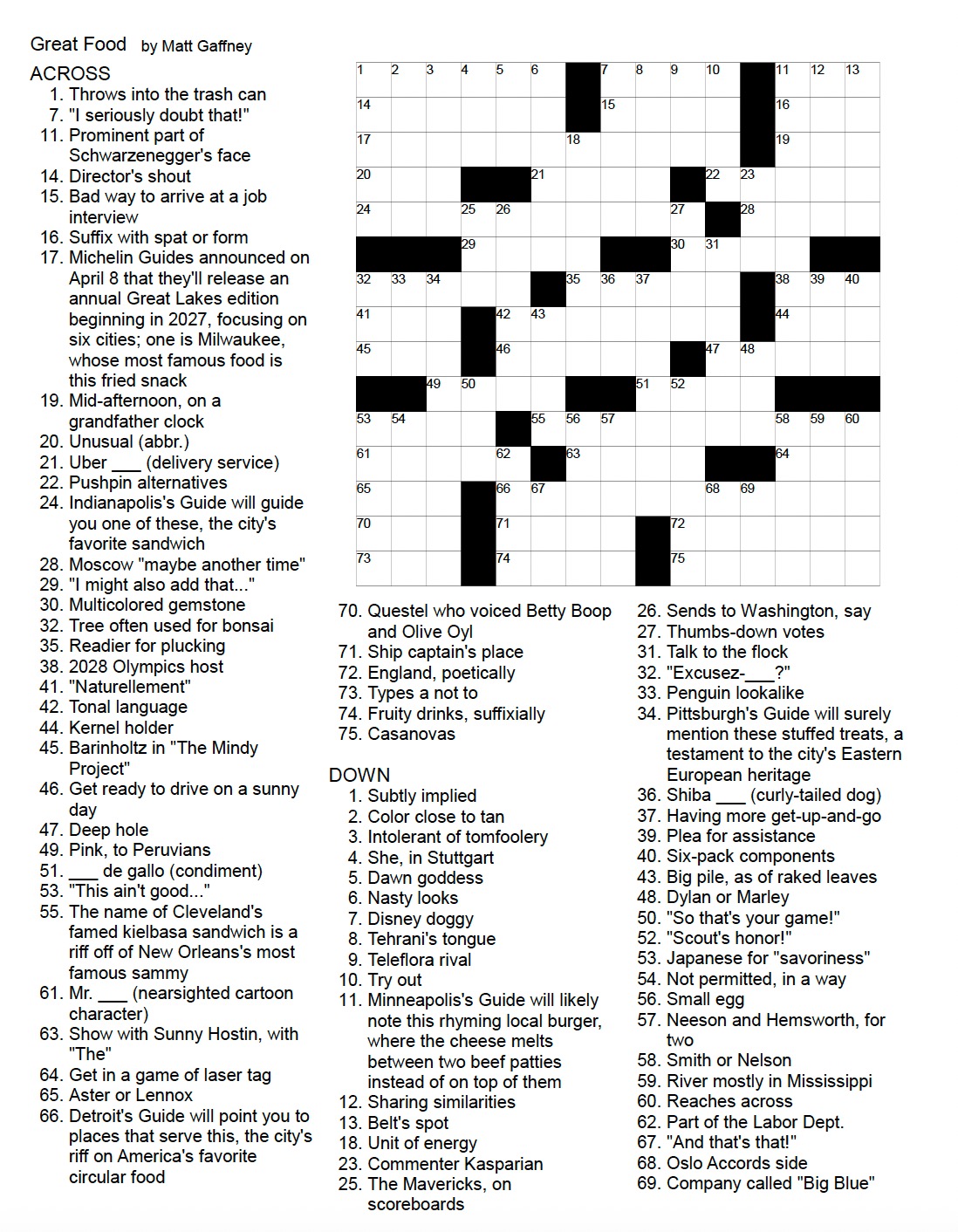An unsolved crossword puzzle.