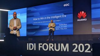 Andrew Buss, senior research director at IDC on stage at Huawei IDI forum in Berlin