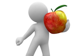 Figure holding an apple