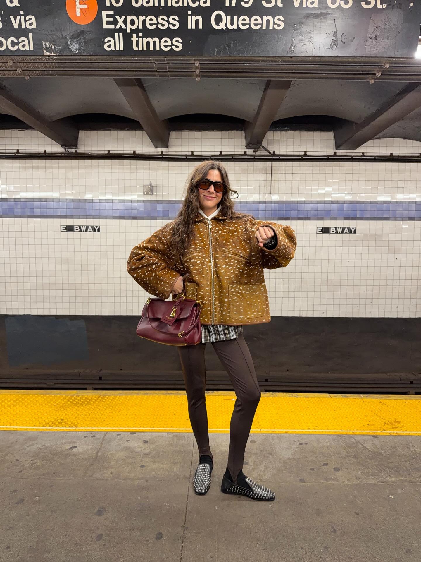 Fashion person Victoria Montanari wears the deer print trend. She wears a printed jacket in a recent image.