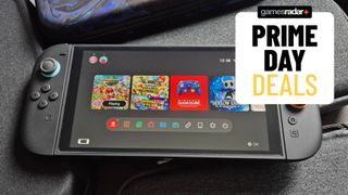 Photo of a Switch 2 with a "Prime Day Deals" GamesRadar+ logo on top.