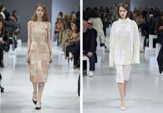 2 individual images with Female models on the fashion runway for Nina Ricci A/W 2015 Collection