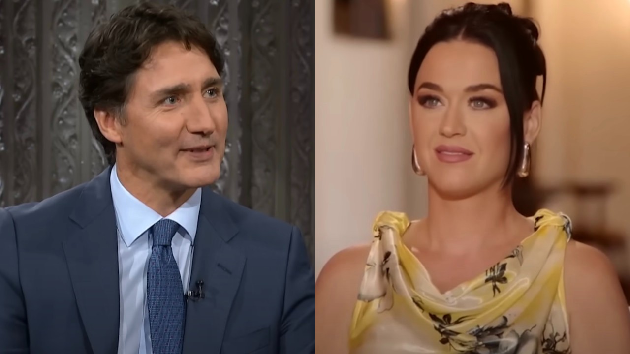 Justin Trudeau speaks to Stephen Colbert on The Late Show, while Katy Perry talks to a contestant on American Idol
