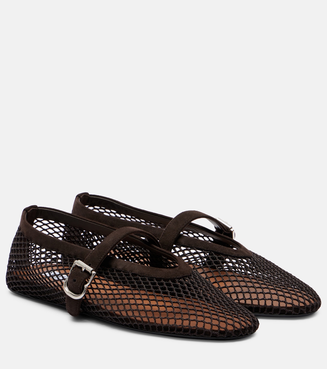 Suede-Trimmed Mesh Ballet Flats
