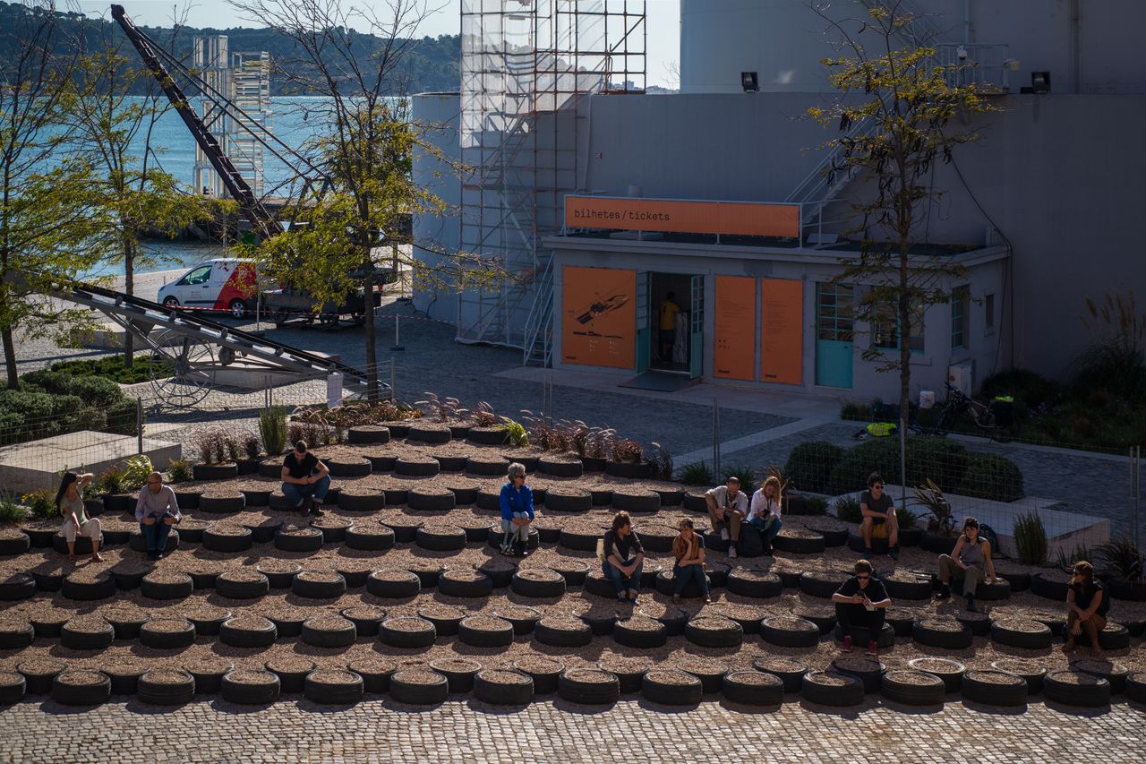 Round seating outside Lisbon museum