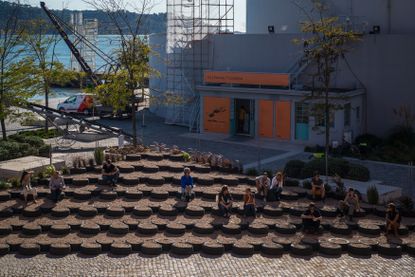 Round seating outside Lisbon museum