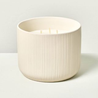 3-Wick Micro-Fluted Ceramic Citronella 16oz Jar Candle Cream - Hearth & Hand™ With Magnolia