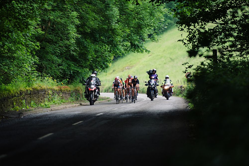The peloton climbs one of the many climbs during the Aviva Women's Tour 2016 - Stage 3