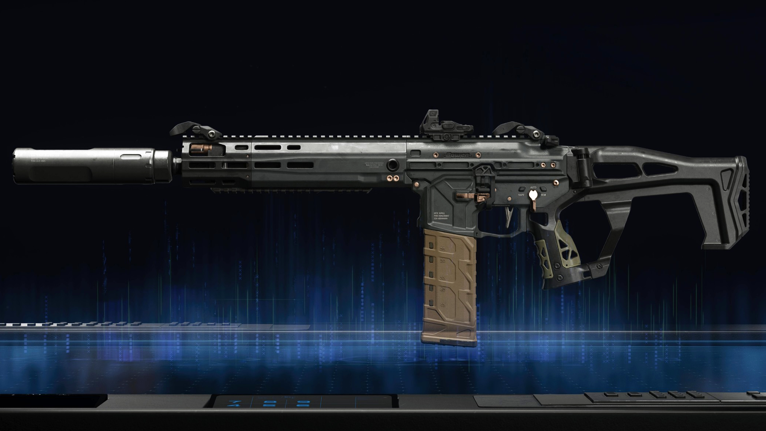 BO7 M15 loadout: The M15 MOD 0 assault rifle against a dark blue and black background.