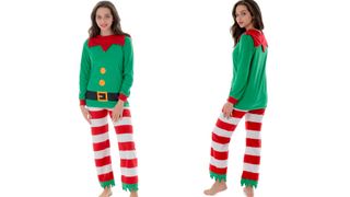 Autumn Faith Women's Christmas Pudding Fleece All in One Pyjamas with Hood Pajama Set ugly Christmas pyjamas
