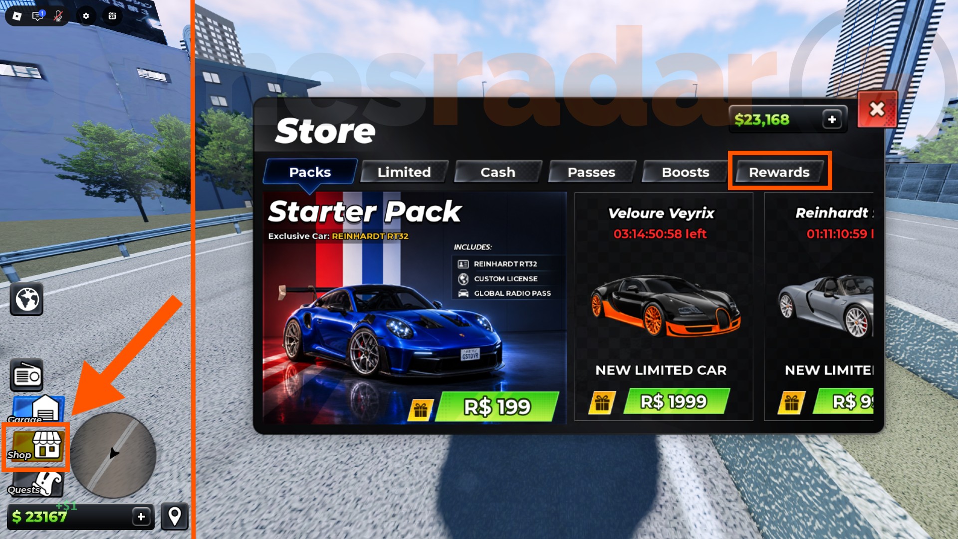 Orange arrows direct the player to the Ghost Driver codes redemption menu.
