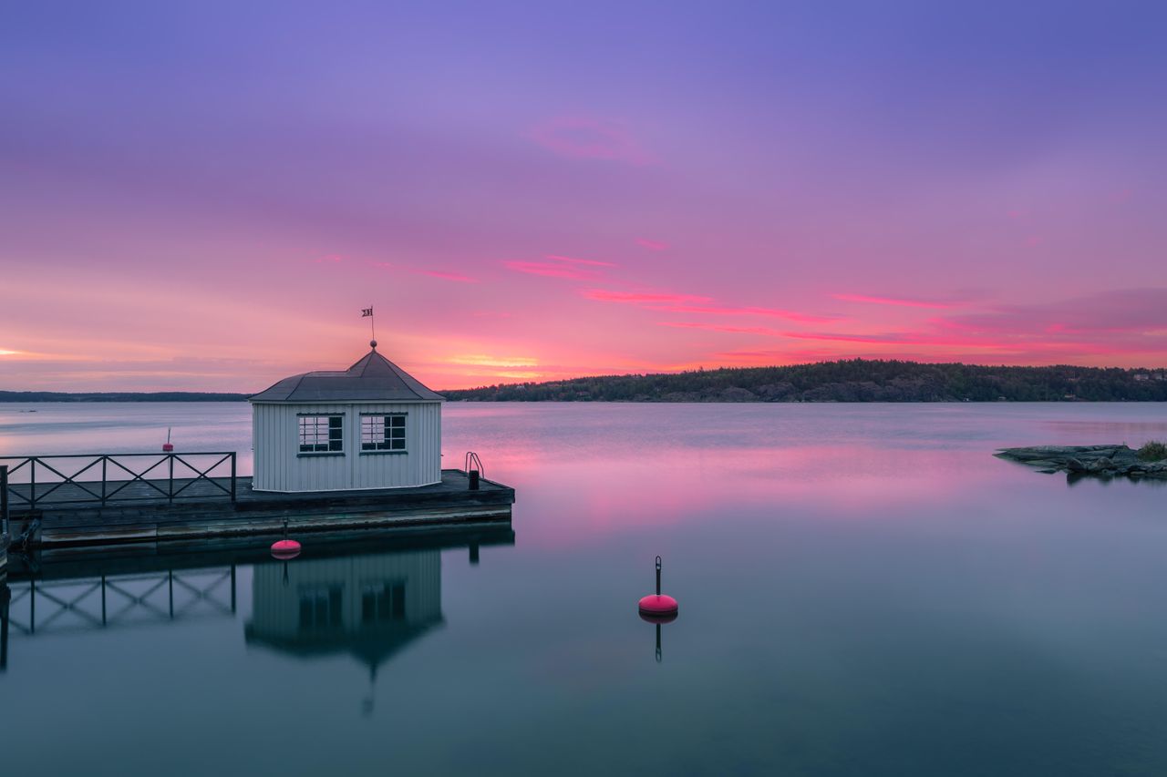 Sunrise at the bath house in Saltsjobaden in the province of Nacka on the east coast of Sweden.