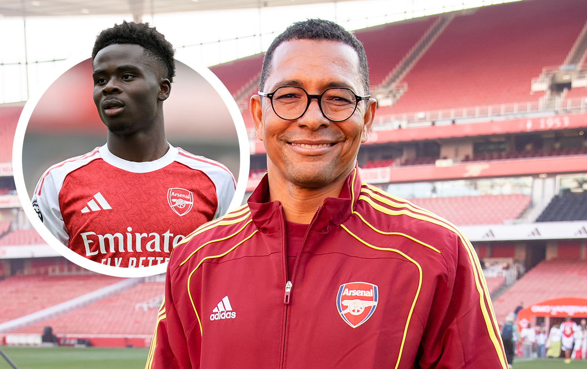 Arsenal legend Gilberto Silva with Bukayo Saka inset