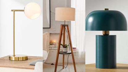 A selection of three mid-century modern lamps