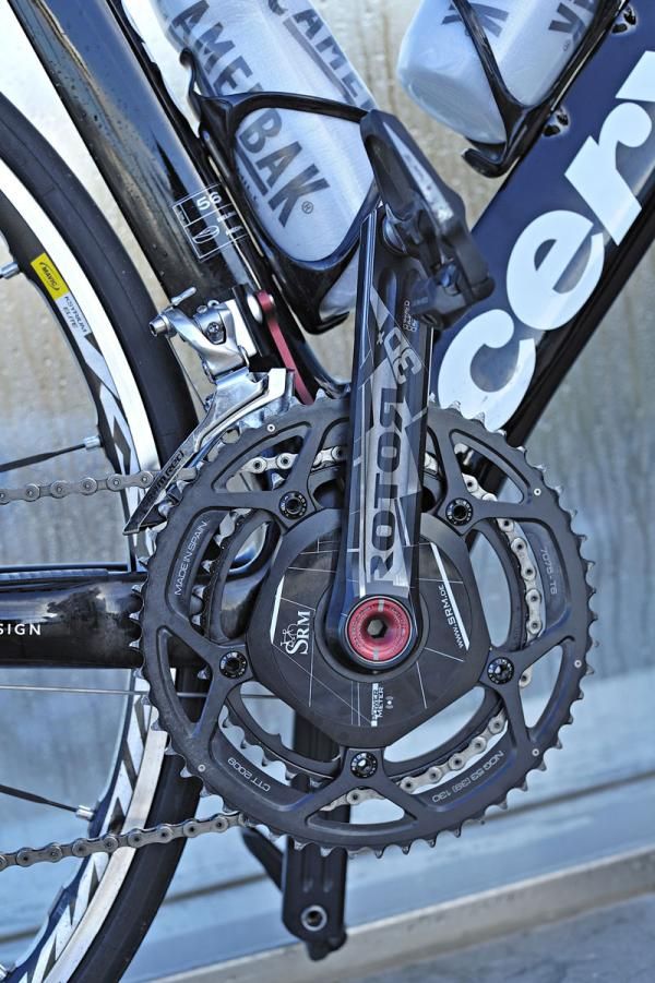 Rotor provides the team with its 3D hollow-machined cranks and chainrings while the SRM spider provides power data.
