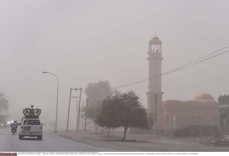 The start of stage 5 of the Tour of Oman was moved due to a sandstorm
