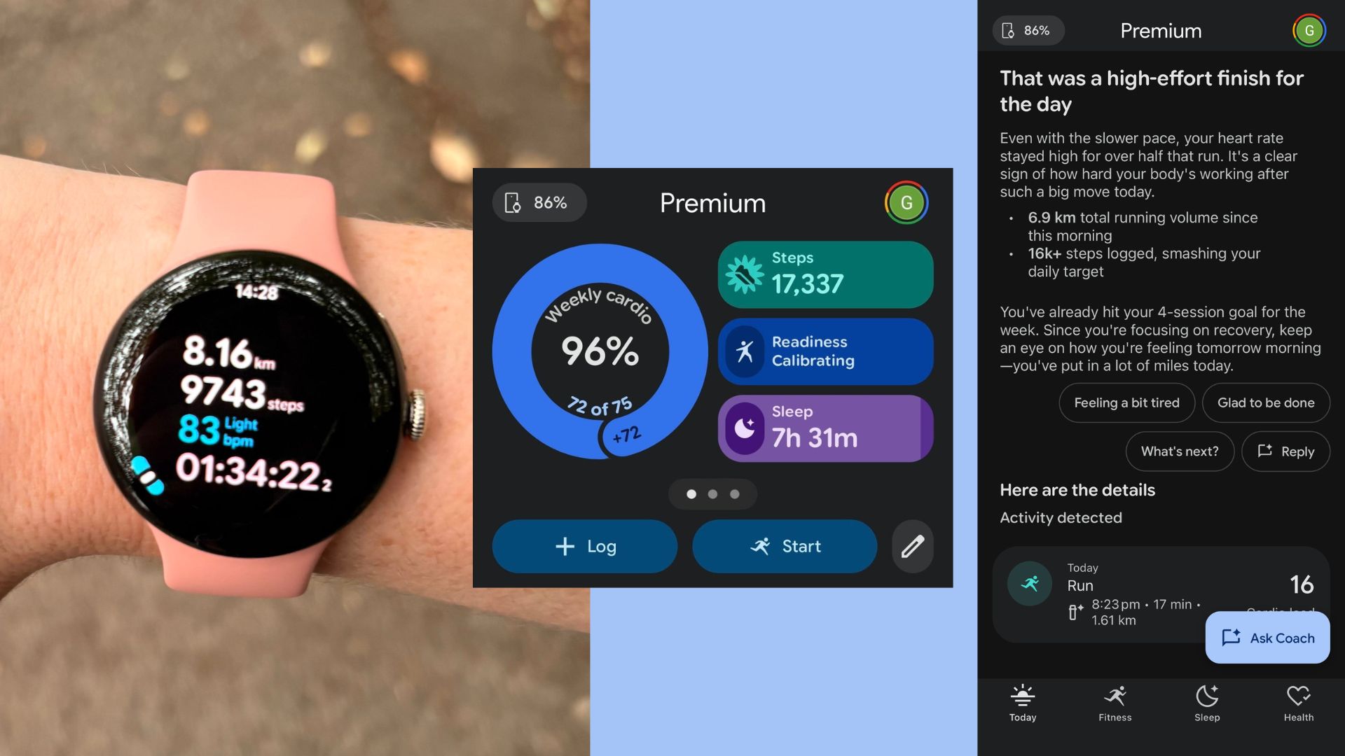 Grace Walsh testing Google Pixel Watch 5 in walking workout with data from Fitbit Air